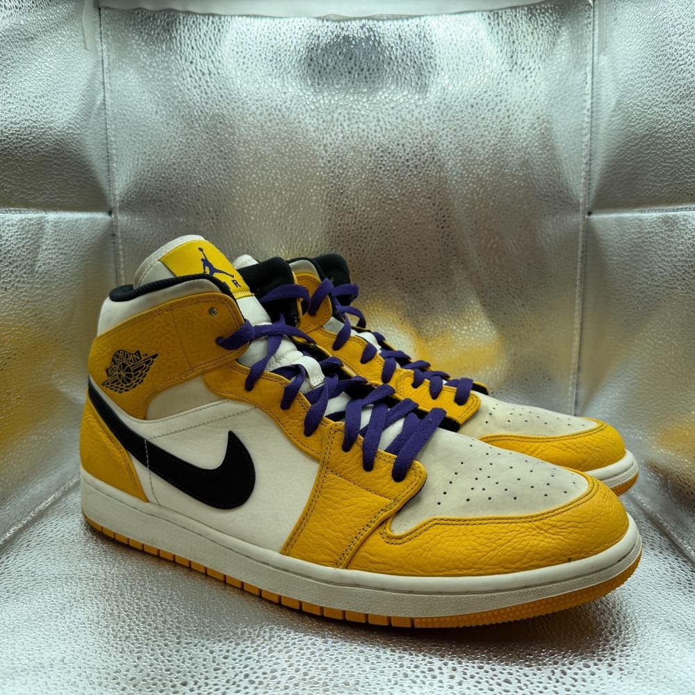 Size 14 Air Jordan 1 Mid SE Lakers Kobe Yellow Purple Mens Sneakers 852542-700‎